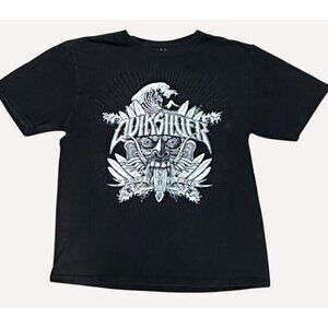 Quiksilver Vintage Grunge Black Tee Shirt Size L Slim Fit Surfing Skeleton Graph